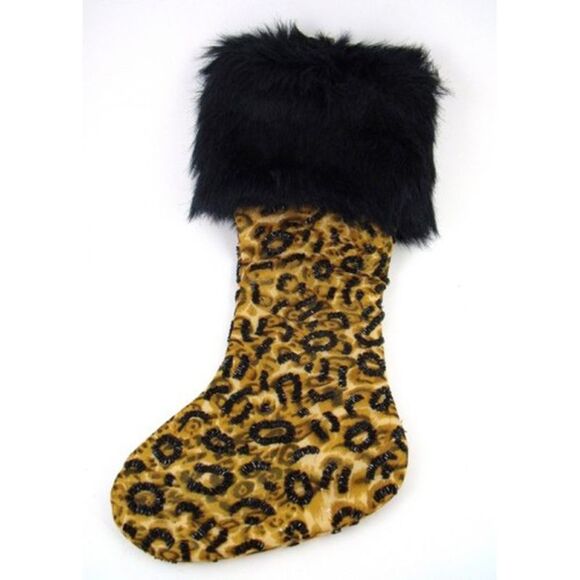 Katherine's Collection Gone Wild Leopard Print Bead Faux Fur Holiday Stocking - Picture 1 of 4